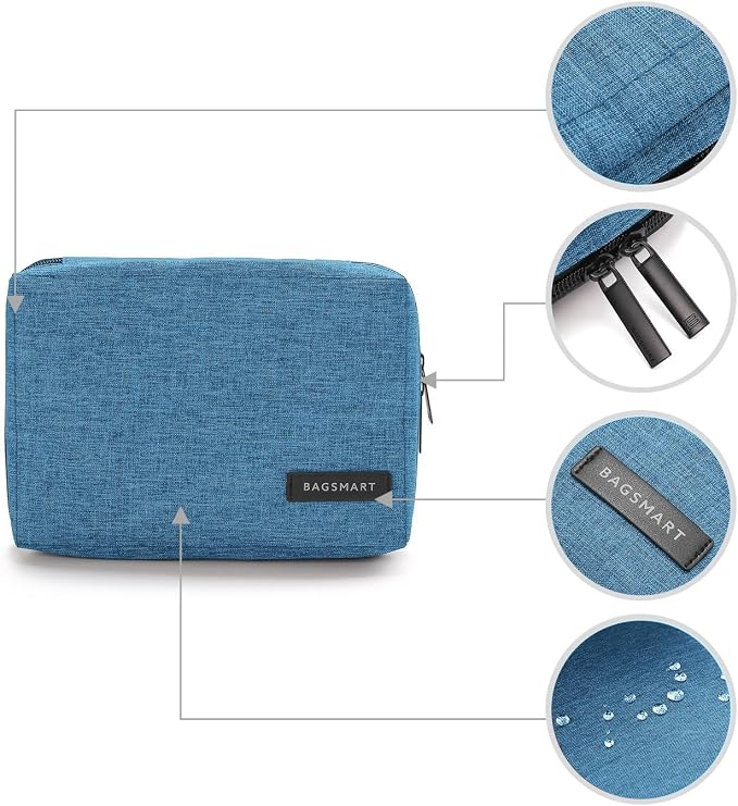 BAGSMART Travel Electronics Organizer, Phone SD Card, Men Women, Blue | Travel Cord Organizer, Cable bag, Travel Tech Organizer, Travel Accessories for Men Women