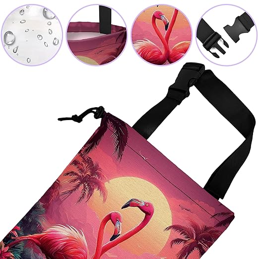 Car Trash Bag Pink Flamingo Car Trash Bin Leakproof Waterproof Car Trash Can for Back Seat, Foldable Car Garbage Bag with Adjustable Straps and Drawstring for Car Accessories