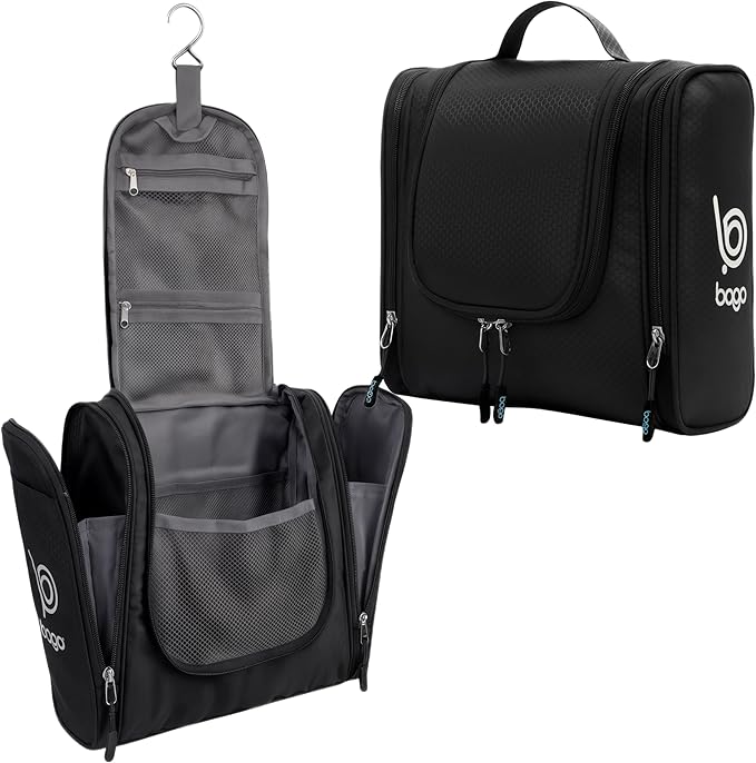 Bago Travel Toiletry Bag for Women and Men X-Large Waterproof Hanging Large Toiletry Bag for Bathroom and Travel Bag for Toiletries Organizer -Travel Makeup Bag (Black)