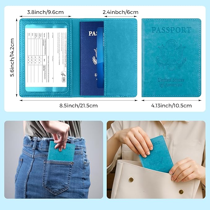 Passport Holder for Travel Men Women - Passport Cover, Passport Wallet Case Travel Essentials Travel Must Haves Accessories Blocking Leather Card Slot Protector for Stocking Stuffers Gifts, Blue