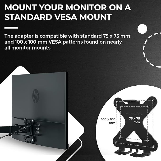 HumanCentric VESA Mount Adapter Compatible with HP Pavilion 27xw, 25xw, 24xw, 23xw, 22xw, 22cwa, 27cw, 25cw, 24cw, 23cw, and 22cw Monitors, Works with 75x75 and 100x100mm Patterns Hardware Included