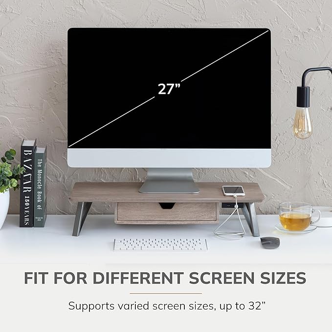 Anji Mountain Monitor Stand - Desktop Organizer & Laptop Riser, Ergonomic Monitor Riser, Space-Saving Monitor Stand for Desk, Durable Construction, Easy Assembly, Ideal for Home & Office,Biscotti