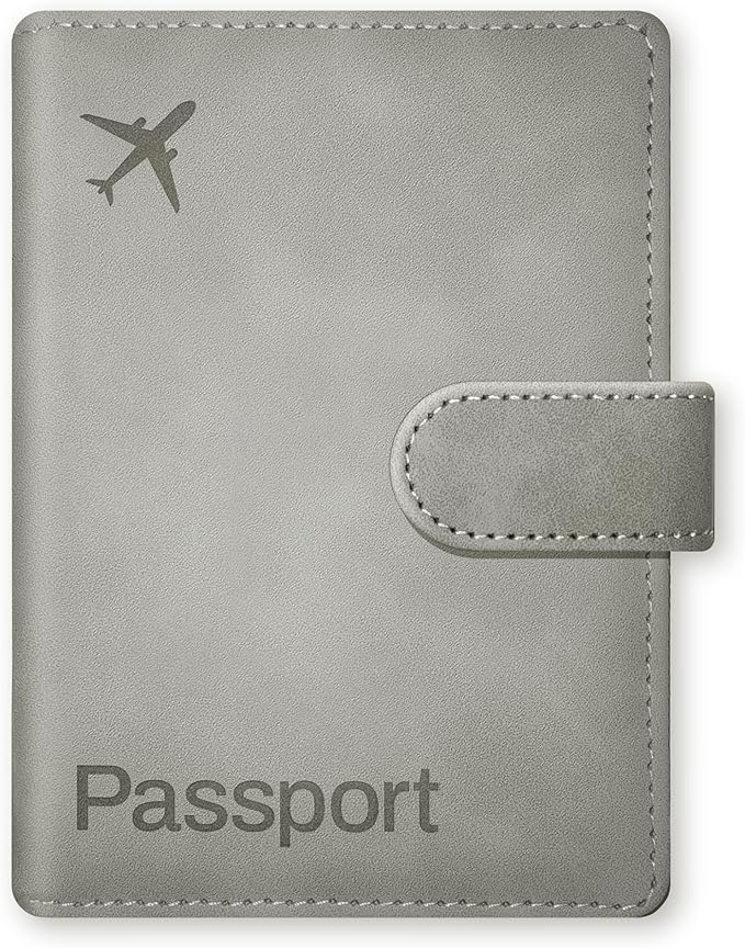Passport Holder Cover Wallet, RFID Blocking Travel Document Organiser, Must Haves Travel Accessory, Leather Wallet Card Case – Essentials for Men & Women (Grey)