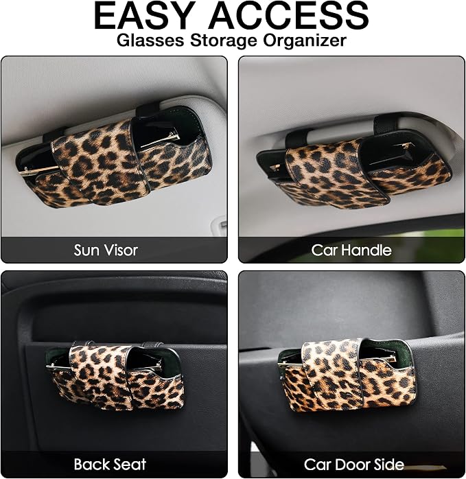 Sunglass Holder for Car Visor, Car Sunglasses Holder Leather, Eyeglasses Holder Glasses Storage Case Visor Accessories