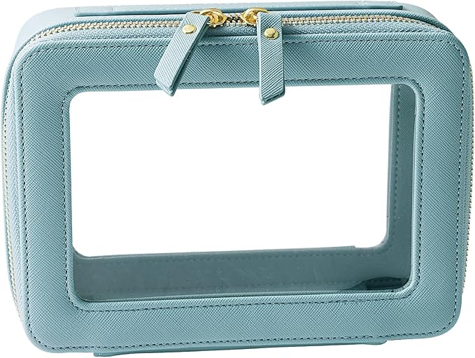 SANHECUN Toiletry bag waterproof cosmetic organizer with handle large opening for travelling (Blue)
