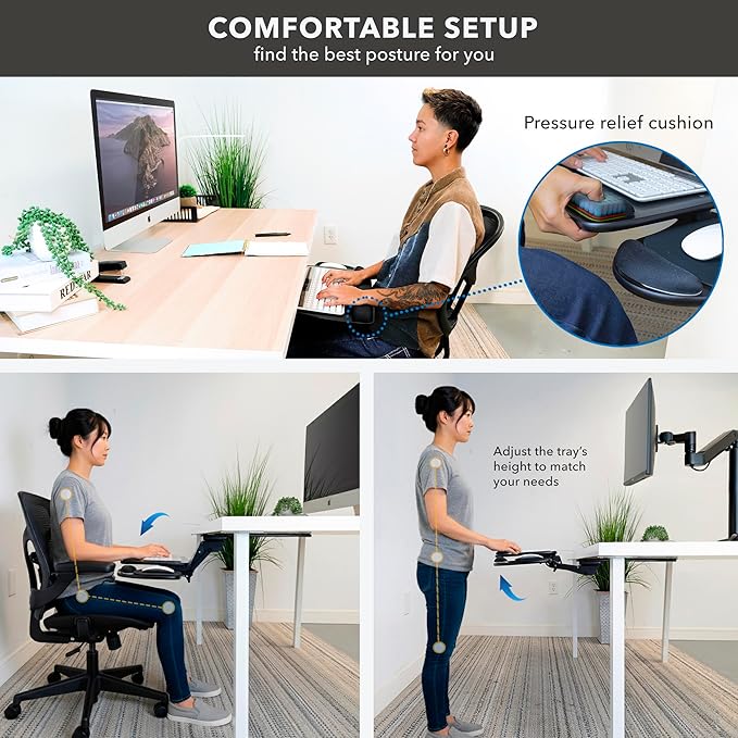 Mount-It! Under Desk Keyboard Tray, Adjustable Slide-Out Keyboard & Mouse Platform, 20.5" W × 11" D, Ergonomic Wrist Rest, Tilt & Swivel, Heavy-Duty Bolt-On Keyboard Drawer for Home Office, Black