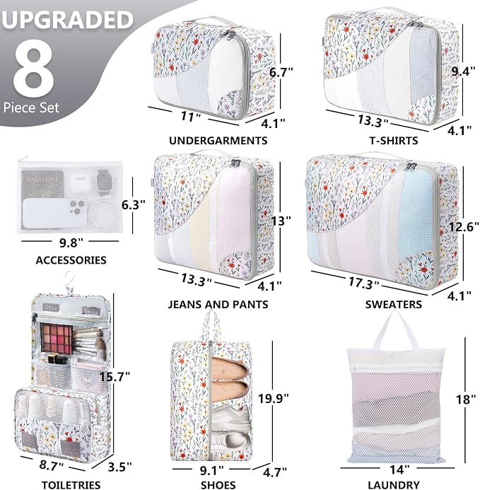 8 Set Packing Cubes for Travel, Gifts for Women Mom,Anti-Tearing Suitcase Organizer,OlarHike Vacation Essentials & Accessories for Cruise Ship