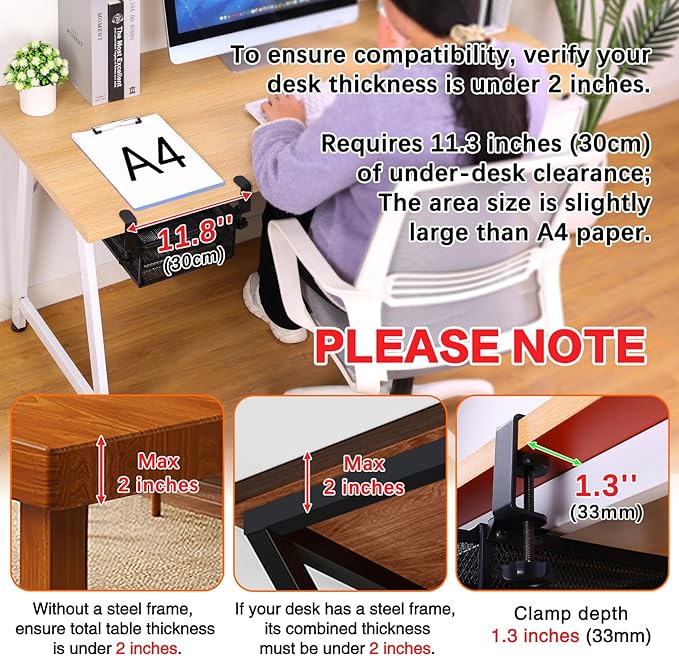 ROSYLINE Under Desk & Desktop Drawer Organizer - 2-Tier Metal Slide Out Drawers Organizer, Storage for Home Office Desk (White)