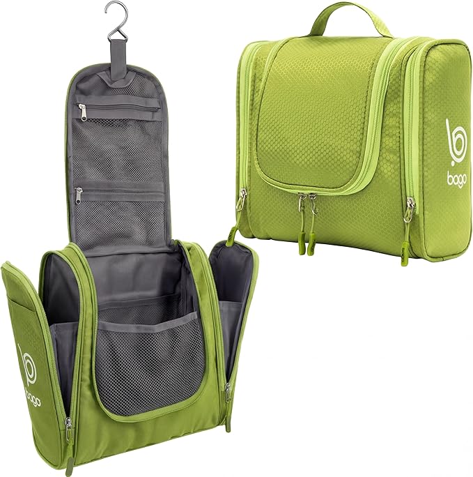 Bago Travel Toiletry Bag for Women and Men X-Large Waterproof Hanging Large Toiletry Bag for Bathroom and Travel Bag for Toiletries Organizer - Makeup Bag (Green)
