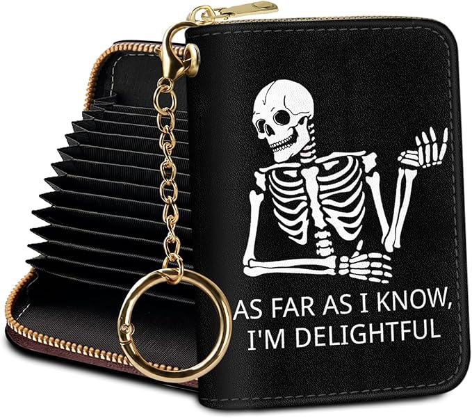 Credit Card Holder RFID Wallet, Small Card Holder Wallet for Women with Keychain Zipper, Funny Leather Print Credit Card Wallets Accordion Gift