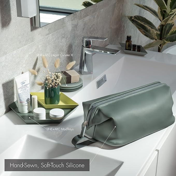 LINE+ARC Easy-to-Clean Silicone Dopp Kit (As Seen in Glamour and GQ) Extra-Wide Opening Anti-Stain (Smoke, 3.5L) Toiletry Bag Travel Set Makeup Organizer Cosmetics Case Fabric Simple Hang Loop