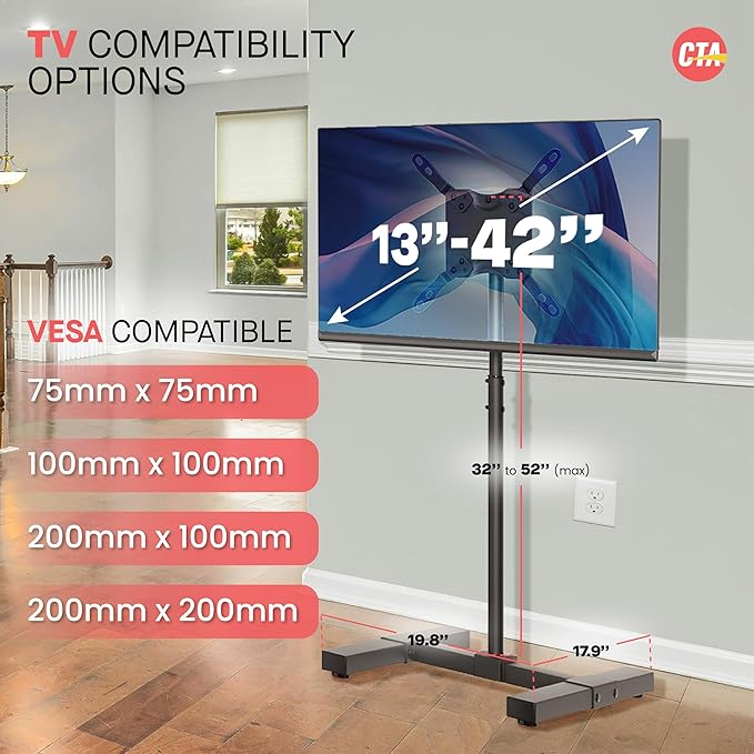 CTA Height Adjustable TV Stand ??CTA VESA-Compatible Universal Floor Stand for TVs & Monitors 13-42-inch up to 44 lbs. - Black (ADD-DMHA)