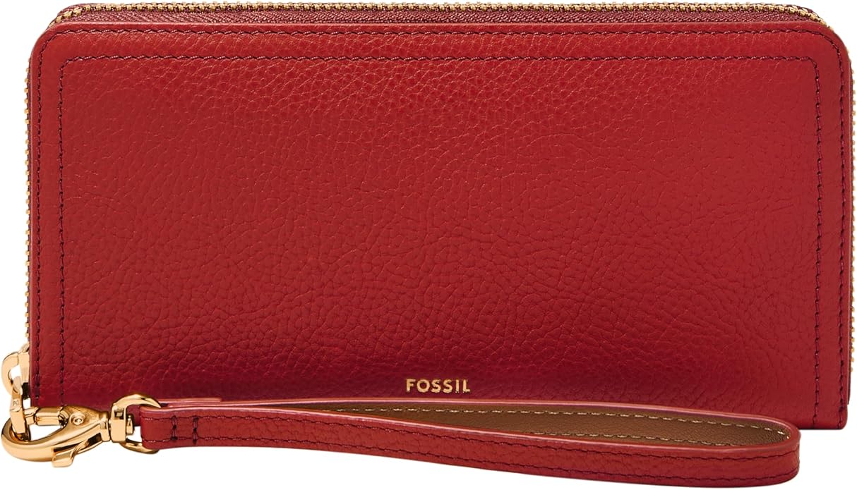 Fossil Women's Logan Leather RFID-Blocking Zip Around Clutch Wallet with Wristlet Strap for Women