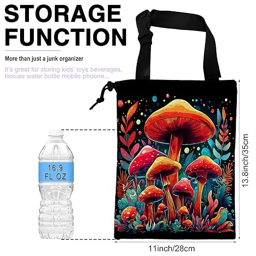 Car Trash Bag Hanging Colorful Mushrooms Car Trash Can for Back Seat Waterproof Car Trash Bin with Adjustable Straps and Drawstring for Car Accessories Vehicle Travelling Camping