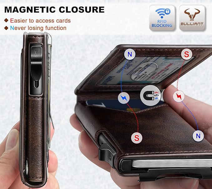 BULLIANT Men Wallet,Magnetic Metal Wallet Money Clip 9Cards Pop-up Access RFID Blocking