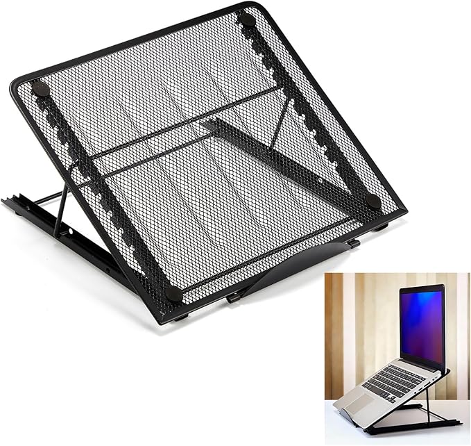 Dunzoom 1 Pc Mesh Laptop Stands 10 Levels Large Adjustable Laptop Riser Holder Computer Stand for Desk Cooling Ventilated Universal Lightweight Ergonomic Tray for Diamond Painting Reading