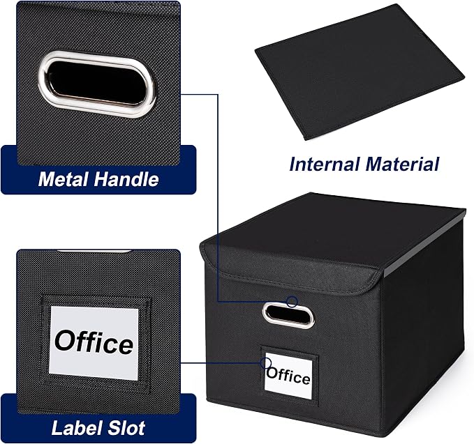 File Organizer Box with Lid, Large Hanging File Folder Organizer with Plastic Slide, Collapsible Portable Filing Storage Boxes for Office/Decor/Home (Navy Blue, 14.9 x 12.59 x 10.8 inch, 2-Pack)