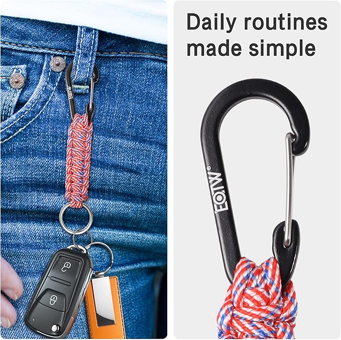 EOTW Carabiner Keychain,Paracord Keychain Small Aluminum Clip D Ring for Camping, Hiking, Fishing, Or As A Key Organizer