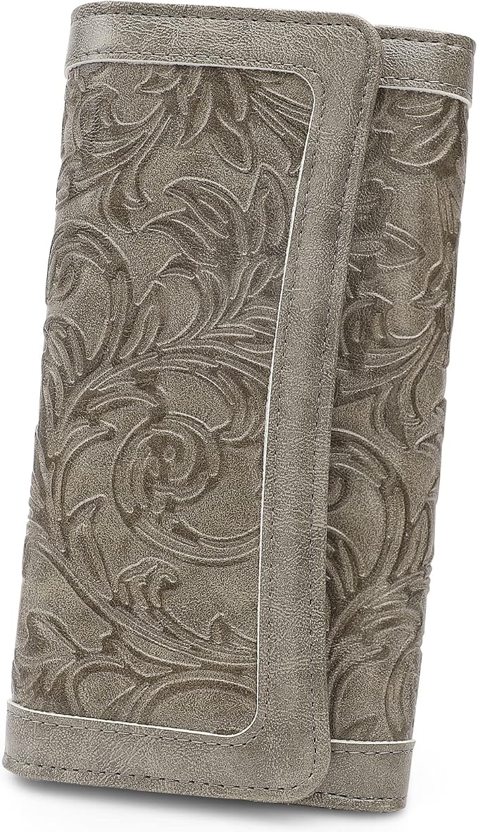 MEITRUE Women's Wallet Leather RFID Blocking Trifold Ladies Purse Embossed long Clutch Card Holder Phone Checkbook Organizer