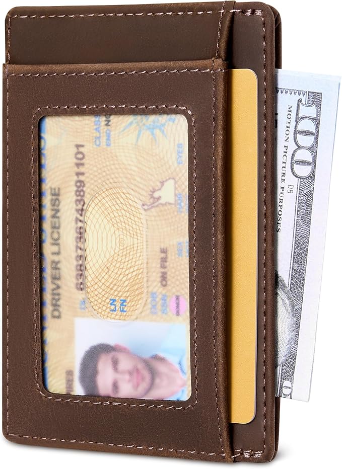 Travelambo 100% Genuine Leather Wallet for Men and Women, Slim Minimalist RFID Blocking Front Pocket Credit Card Holder with Gift Box