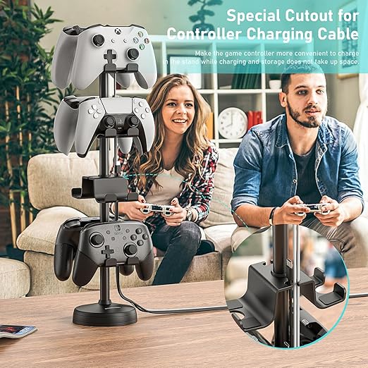 MANMUVIMO Headphone Controller Storage Holder for Desk 4 Tiers with Anti-Slip Stable Suction Cup, Controller Holder, Universal Gaming Desk Accessories for PS5/PS4/Xbox Series/Xbox One