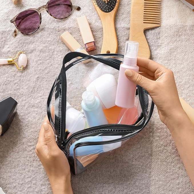 3Pcs TSA Approved Toiletry Bag, Clear Travel Toiletry Bag, Clear Makeup Bag, Waterproof Travel Makeup Cosmetic Bag, Carry On Airport Airline Quart Size Travel Bag for Women Men (Black+White+Blue)