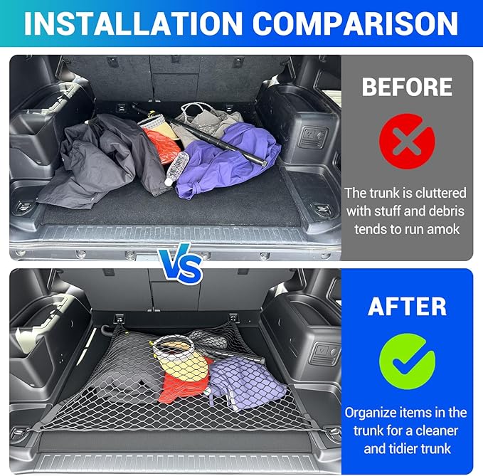 Trunk Cargo Net Fits for 2010-2024 Toyota 4Runner Trunk Organizer Floor Flat String Bag Cargo Storage Pocket Compatible with 4Runner 5-Seat 2nd Row Accessories Elastic Stretchable Net