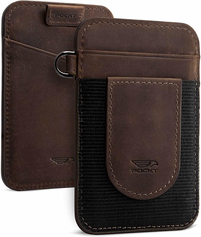 POCKT Card Holder Wallet For Men and Women - Slim Minimalist Front Pocket Wallet Elastic Credit Card Holder Genuine Leather RFID Blocking Card Case Wallets