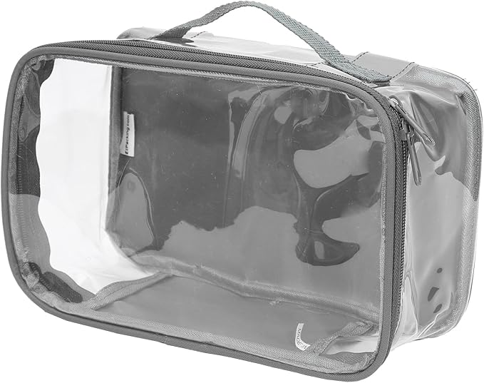 Small Clear Travel Packing Cube/See Through PVC Plastic Pouch for Carry On Suitcase, Backpack or Diaper Bag/Transparent Multipurpose Accessories, Makeup & Underwear Organizer w/Handle (Gray)