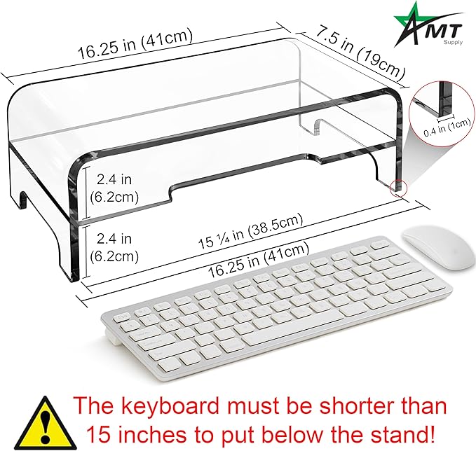 AMT Clear Acrylic Monitor Stand Riser 2 Tier, 5.5 Inches High Clear Computer Desk Organizer Shelf for Multi Media PC Storage Laptop