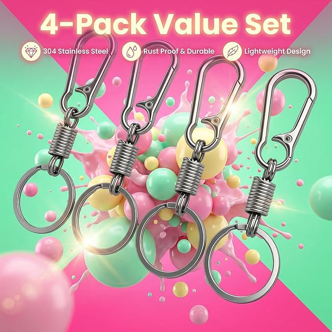 4 Pack Heavy Duty Carabiner Keychain Clip 4 Pack, Spring Loaded Zinc Alloy Quick Release Key Ring Holder for EDC Commute Dog Walking Gym Hiking Workshop Travel