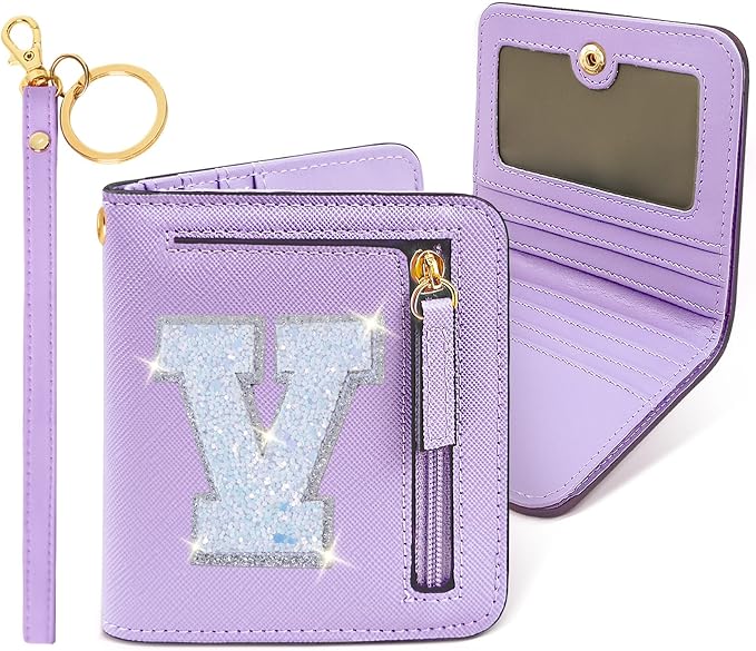 COSHAYSOO Mini Wallet with RFID Blocking Initial Monogrammed for Girls Birthday Valentines Easter Mothers Nurse Day Graduation Thanksgiving Appreciation Halloween Christmas New Year Gifts Letter V