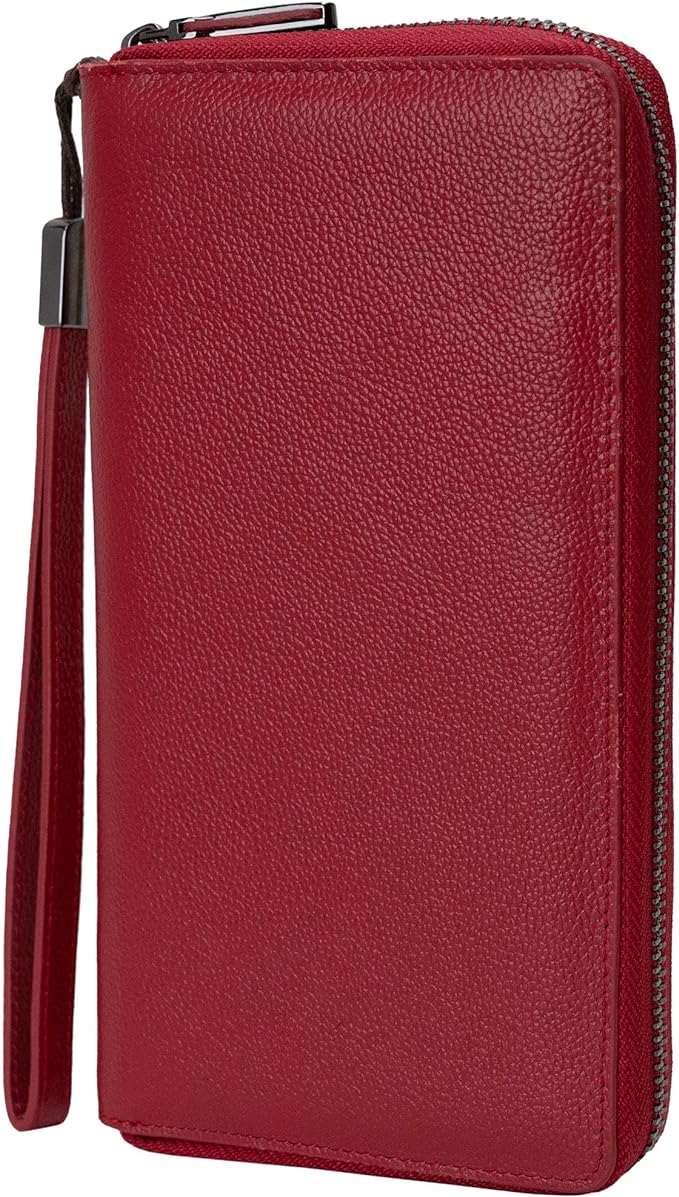 Bveyzi Women RFID Blocking Wallet Leather Zip Around Phone Clutch Large Capacity Ladies Travel Purse Wristlet | RFID Blocking, Zip Around, Large Capacity