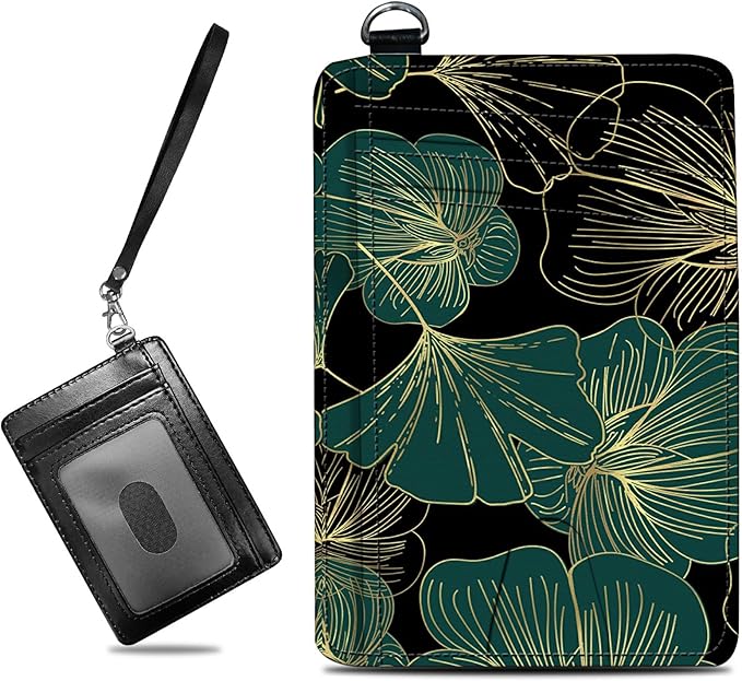Small Travel Wallets, Art Leaf Slim Minimalist Front Pocket Wallet with Wristlet, RFID Blocking PU Leather Credit Card Holder with ID Window Change Purse for Men Women