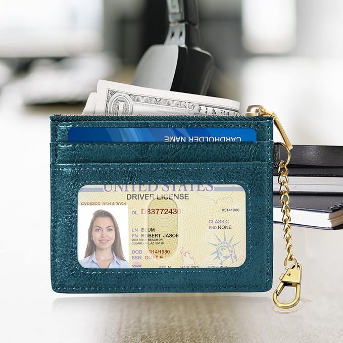 SEAVILIA Card Holder Keychain Wallet for Women with ID Window RFID Coin Purse Bee Gifts Slim Minimalist Small Wallet