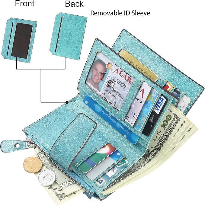 Lavemi Small Compact Women Wallet RFID Blocking Genuine Leather Bifold Purse with ID Windows