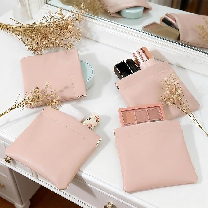 4 PCS Small Makeup Bag for Purse, Mini Portable Cosmetic Pouch for Women, Coin Purse Lipstick Cosmetic Accessories Organizer, Travel Storage Pouch, Pink