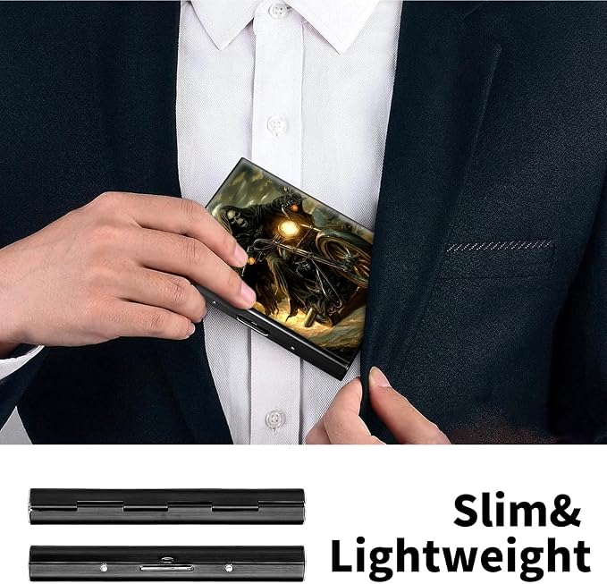 Metal Wallet, Credit Card Holder for Women Men Girls, RFID Blocking Aluminum Wallet Slim Hard Case, Mini Travel Wallet, ID Card Holder Business Card Case,Motorbike Skull