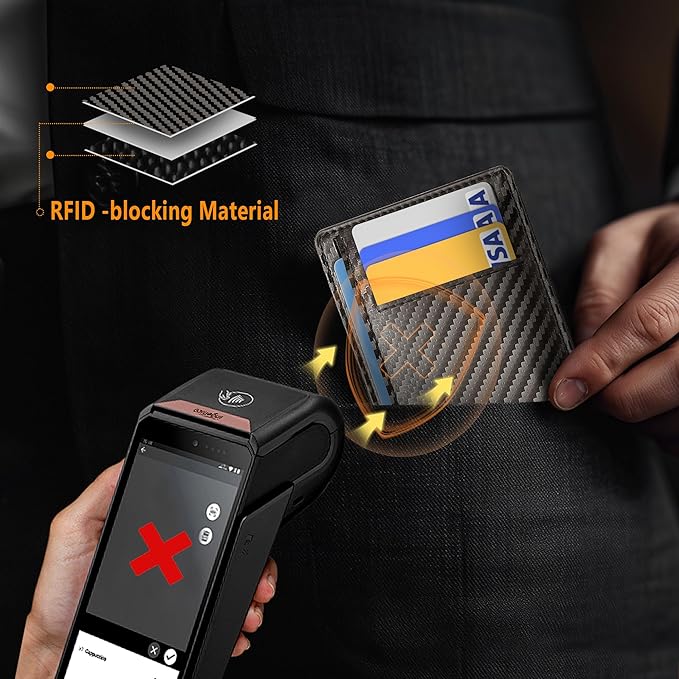 Travelambo Front Pocket Minimalist Leather Slim Wallet RFID Blocking Carbon Fiber Texture