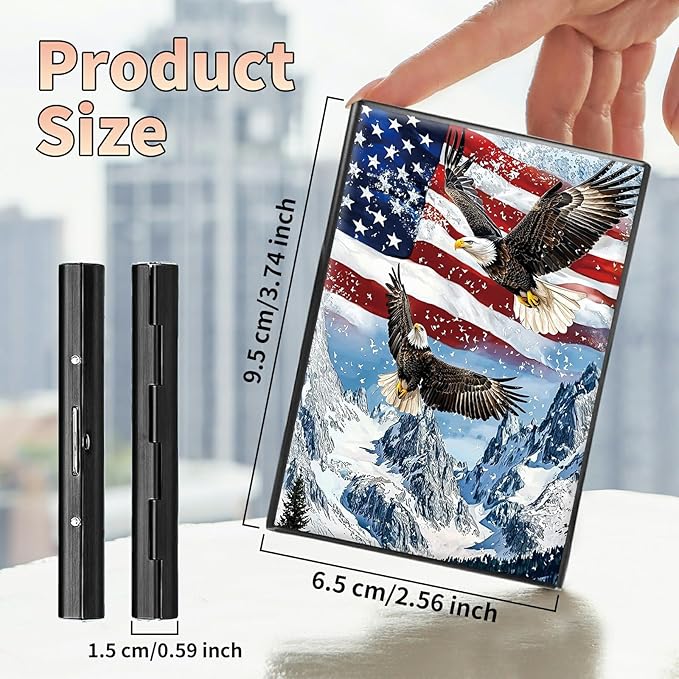 Slim Credit Card Holder, Eagle Iceberg American Flag RFID Blocking Metal Wallet for Men & Women, Aluminum Minimalist Hard Case Pocket-Sized Business Cards Organizer (Fits Up to 10 Cards)