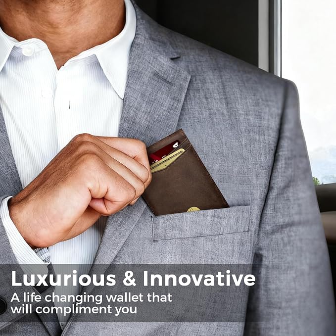 Zitahli Genuine Leather Wallet for Men 12 Card Slim Mens Wallets Bifold RFID Blocking with Money Clip & ID Window Thin Minimalist Card Holder Wallet with Gift Box