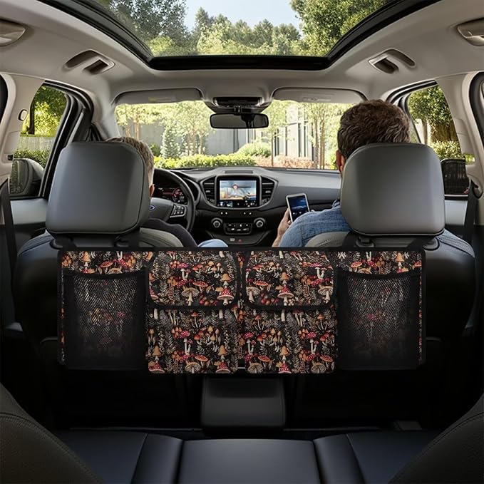 Retro Mushroom Trunk Organizers for Men Hanging Storage Bins, Foldable Backseat Organizer for SUVs & Sedans, Sturdy Car Organization Accessories