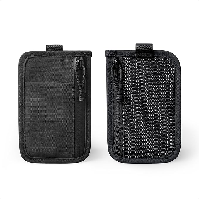 ALPAKA Stash Pouch, Slim EDC Pouch & Pocket Organizer for Everyday Carry, Mens Small Wallet with Dual YKK Zip Compartments, Card Slot & HUB Webbing Loop, Black Axoflux 210D