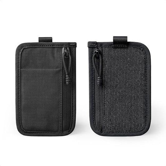 ALPAKA Stash Pouch, Slim EDC Pouch & Pocket Organizer for Everyday Carry, Mens Small Wallet with Dual YKK Zip Compartments, Card Slot & HUB Webbing Loop, Black Axoflux 210D