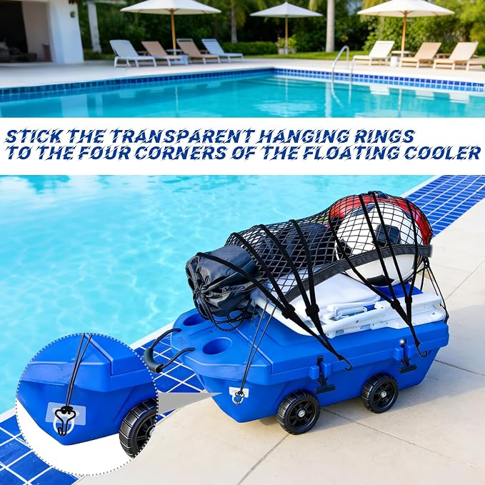 Cargo Net Kit 20.5"X29.1" Attachable Storage Net with 2 Stretchable Straps and 4 Hooks Elastic Black Mesh Net Cargo Netting Multi-Purpose Trunk Net for Cooler Trunk Boat Snowmobile
