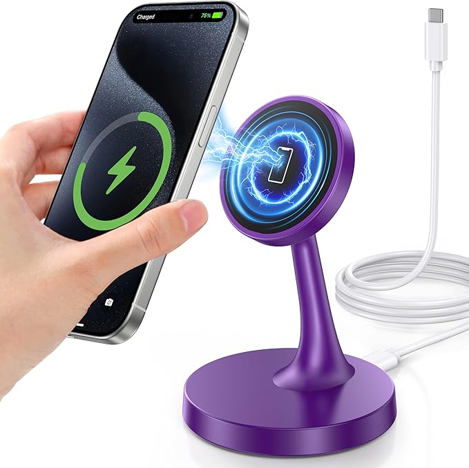 Magnetic Wireless Charger iPhone Stand, 15W Fast Mag-Safe Charger iPhone 17/17 Air/17 Pro/17 Pro Max 16/15/14/13/12 Series Magnet Wireless Charging Station/Pad/AirPods for Home, Office, Travel