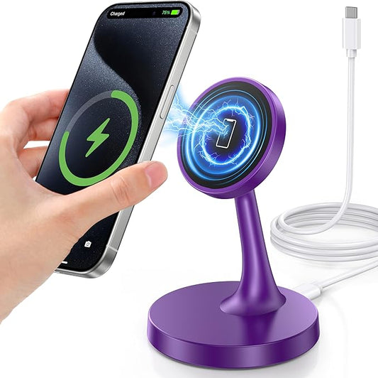 Magnetic Wireless Charger iPhone Stand, 15W Fast Mag-Safe Charger iPhone 17/17 Air/17 Pro/17 Pro Max 16/15/14/13/12 Series Magnet Wireless Charging Station/Pad/AirPods for Home, Office, Travel