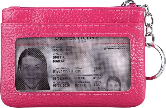 Women Genuine Leather Keychain Zipper Change Wallet Small Mini Pocket Size Coin Purse