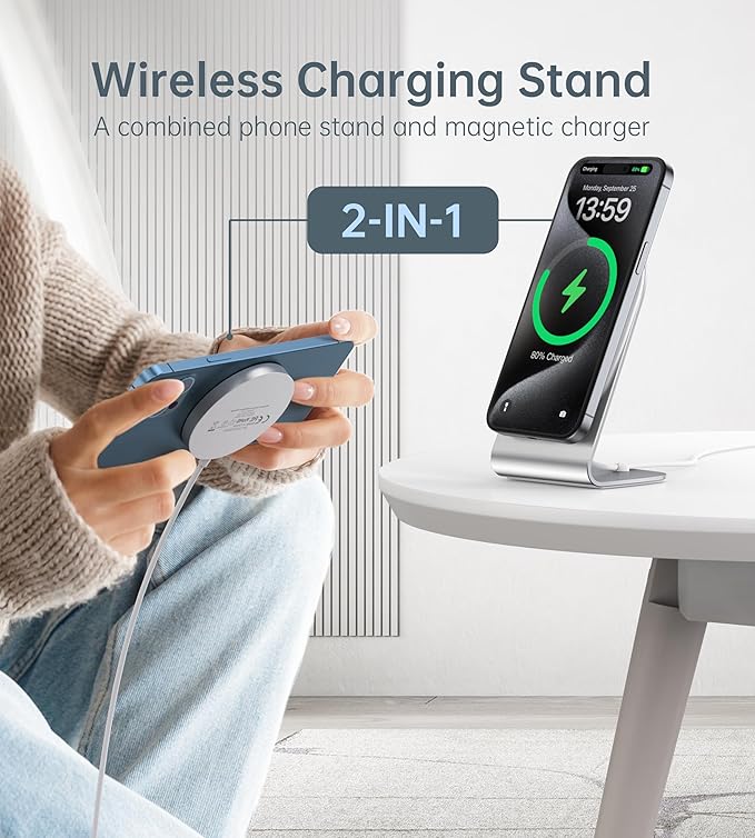 Magnetic Wireless Charger for iPhone 17/16/15/14/13/12 - Mag Charger+20W USB C Adapter, Fast Wireless Charging Stand/Pad with 5ft USB-C Cable for iPhone 17/16/15/14/13/12, Airpod-Gift for Men & Women