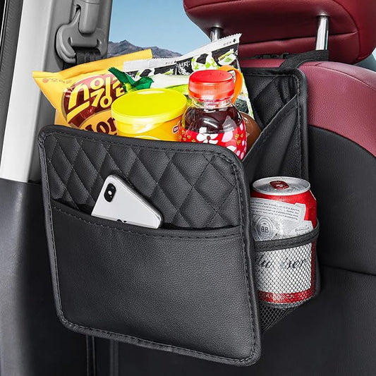 LXUNYI Car Organizer Back Seat, Waterproof Pu Leather Car Seat Storage Bag Foldable Universal Hanging Seatback Organizer for Kids & Adults Travel road Trip Essentials